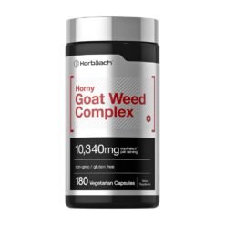 Horbaach Horny Goat Weed Complex with Maca, Tribulus, 10,340Mg. Male Performance Formula. For Improved Libido, Erectile Function & Stamina,    180 Capsules  Exp: