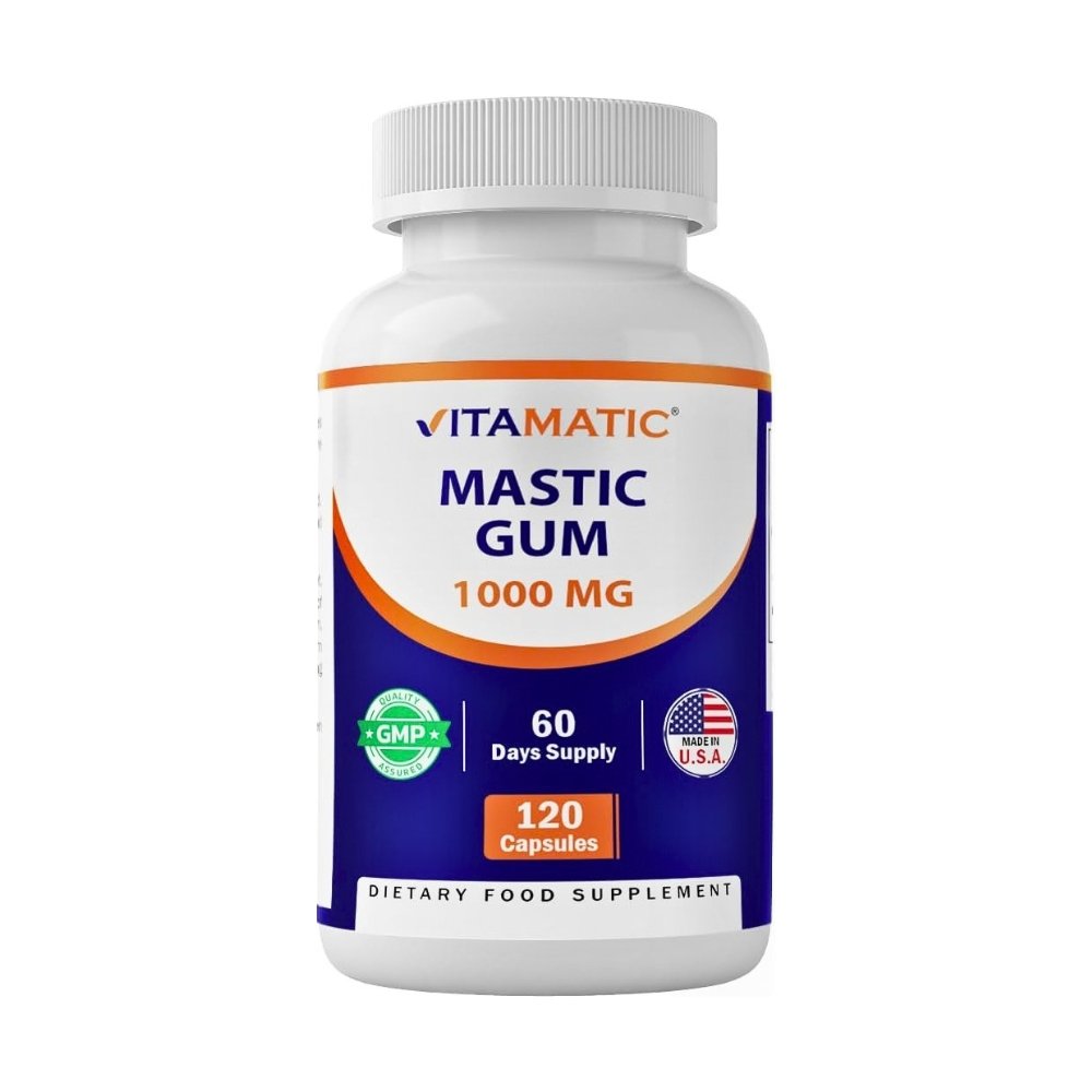 Vitamatic Mastic Gum 1000 mg. Supports a Healthy Balance of Stomach Bacteria, Digestive & Oral Health, 120 Capsules. Exp: 06/2028