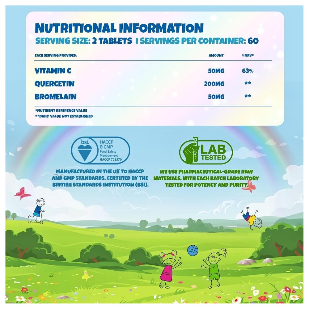 Health4All kids Quercetin With Bromelain, 25mg. For Immune Balance, Allergy Support, 60 Chewable tablets. Exp: 06/2028 - Image 2