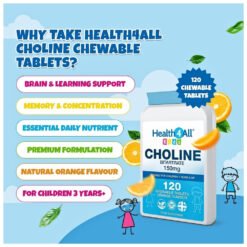 Alternative view of Health4All kids Choline, 150mg. For Focus, Memory, Attention & Nervous System  Support, 120 Chewable tablets.   Exp: 07/2028