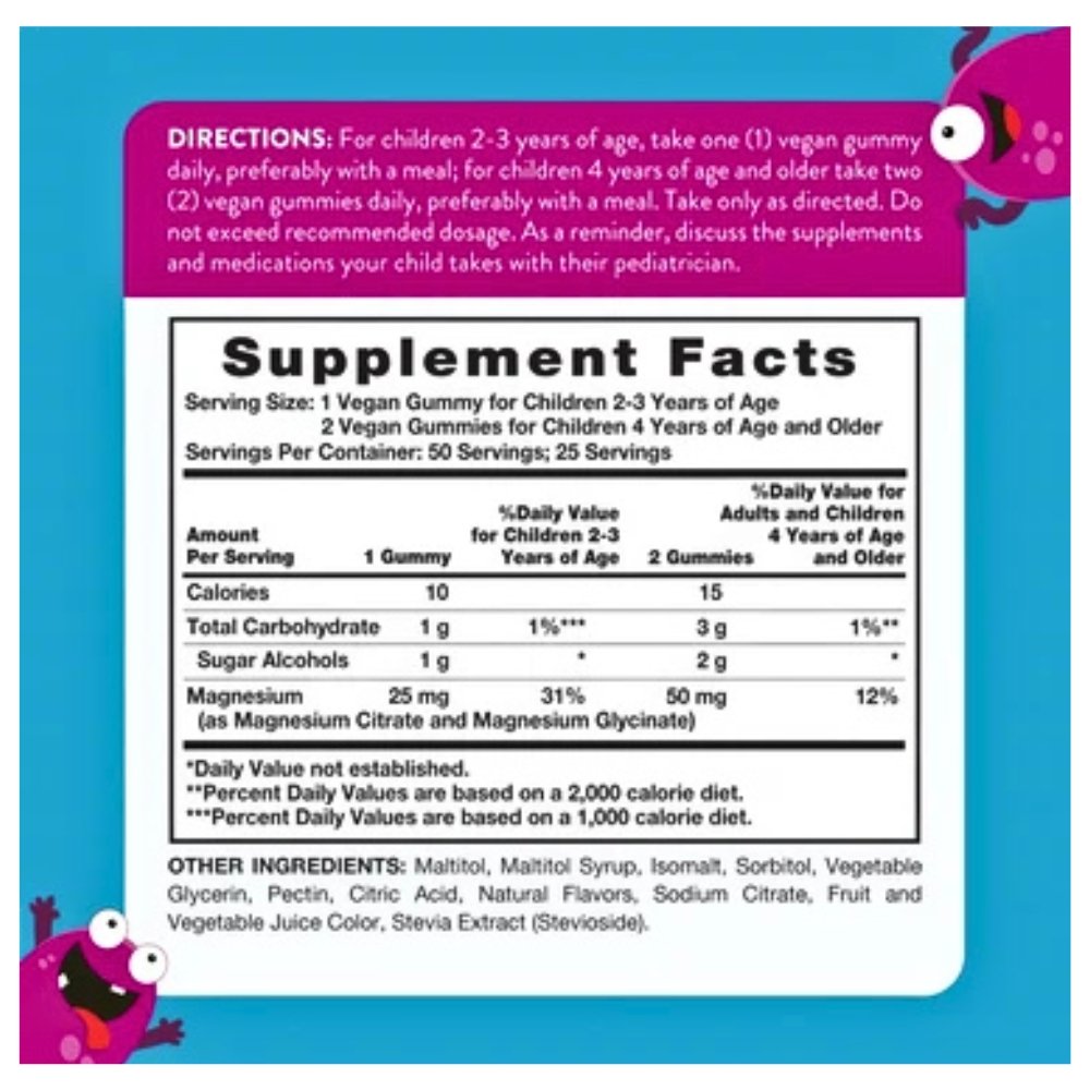 Nature's Truth Magnesium Citrate & Glycinate Gummies For Kids. For Bone & Muscle Growth, Relaxation 50 Count Exp: 12/2027 - Image 2