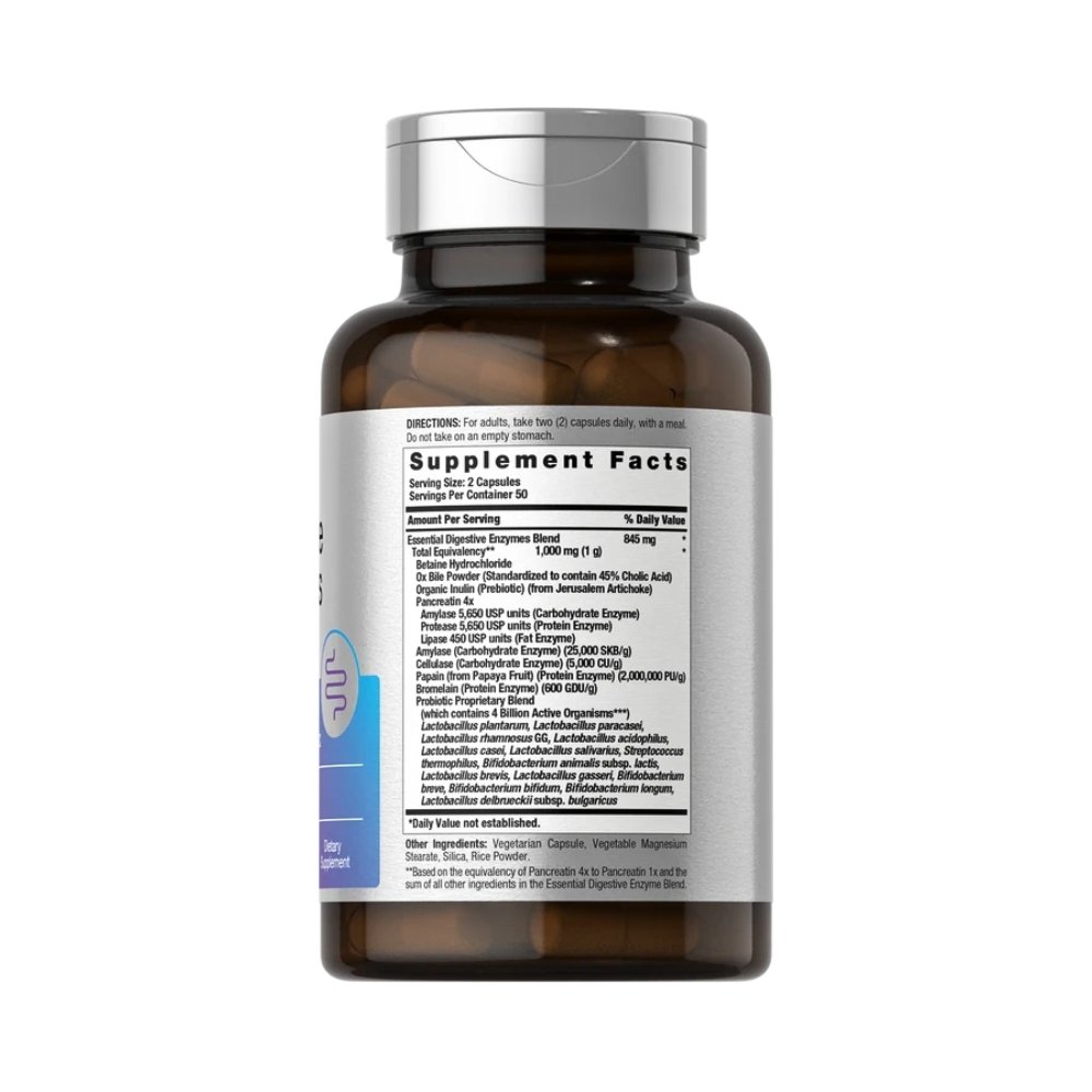 Horbaach Essential Digestive Enzymes With Bromelain, Ox Bile, Pancreatin & Probiotics. For Bloating, Improved Digestion & Nutrient Absorption. 100 capsules Exp: 01/2028 - Image 2