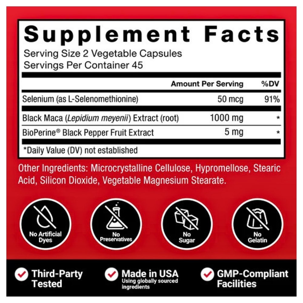Force Factor Black Maca For Men, 1000mg. Supports Energy, Stamina, Libido, Endurance- 90 Capsules Exp: 02/2028 - Image 2