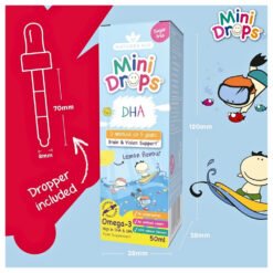Alternative view of Nature's Aid Mini drops DHA for Babies, Children, Sugar Free, with EPA & DHA, 500 mg. For Brain, Eyes, Nerve Development & Function, . Orange flavour - 50mls                                                 Exp: 05/2027