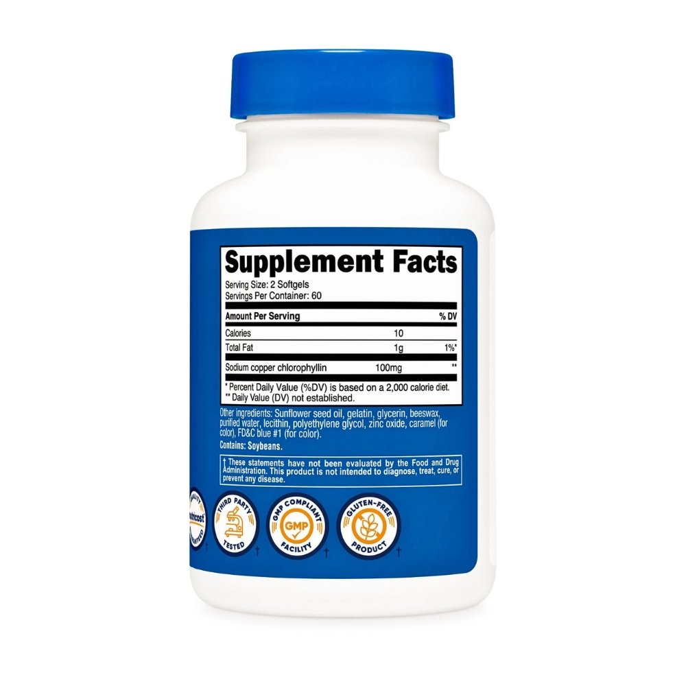 Nutricost Chlorophyll, 100 MG. Detoxification Support, Antioxidant, Promotes Healthy Skin, Internal Deodorant, 120 Softgels. |60 Servings| Exp: 10/2028 - Image 2