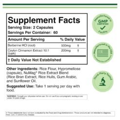 Alternative view of Double Wood Berberine With Ceylon Cinnamon 1000mg. Support For Weight Loss, PCOS, Heart Health, Cholesterol & Metabolic Health- 120 Capsules Exp: 03/2028