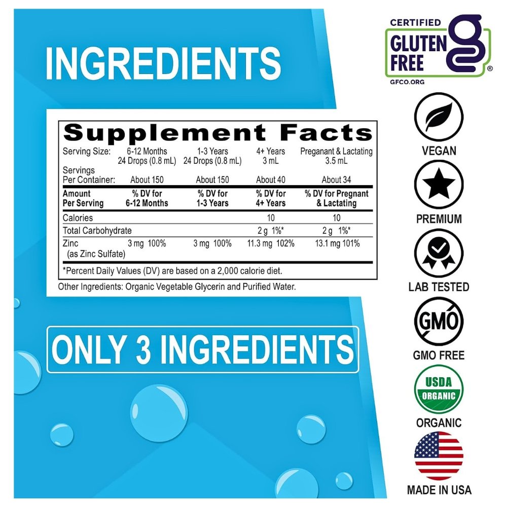 Dr Bo's Organic Ionic Zinc Liquid Drops For Adults & Kids. For Immune Support, Growth & Development, Healthy Skin & Improved wound healing, 120mls Exp: - Image 2