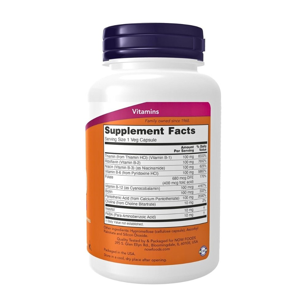 Now Vitamin B-100 B-Complex. For Heart, Brain & Nerve Support, Healthy Energy, Metabolism 100 Capsules Exp: 10/2028 - Image 2