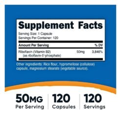 Alternative view of Nutricost R-5-P (Riboflavin-5-Phosphate)  50mg, Active Vitamin B2. For Energy Metabolism, Healthy Nervous System,  120 Capsules                                     Exp: 04/2029