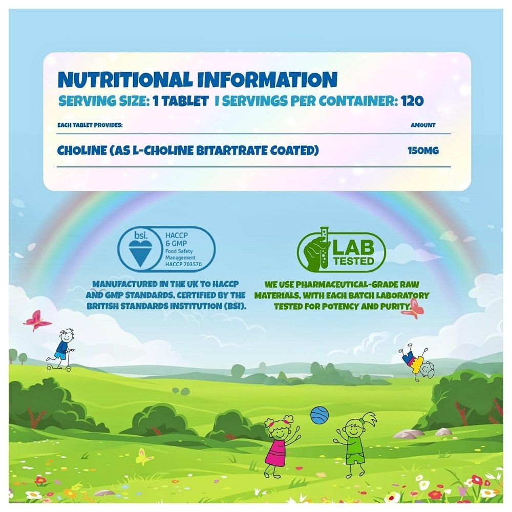 Health4All kids Choline, 150mg. For Focus, Memory, Attention & Nervous System Support, 120 Chewable tablets. Exp: 07/2028 - Image 3