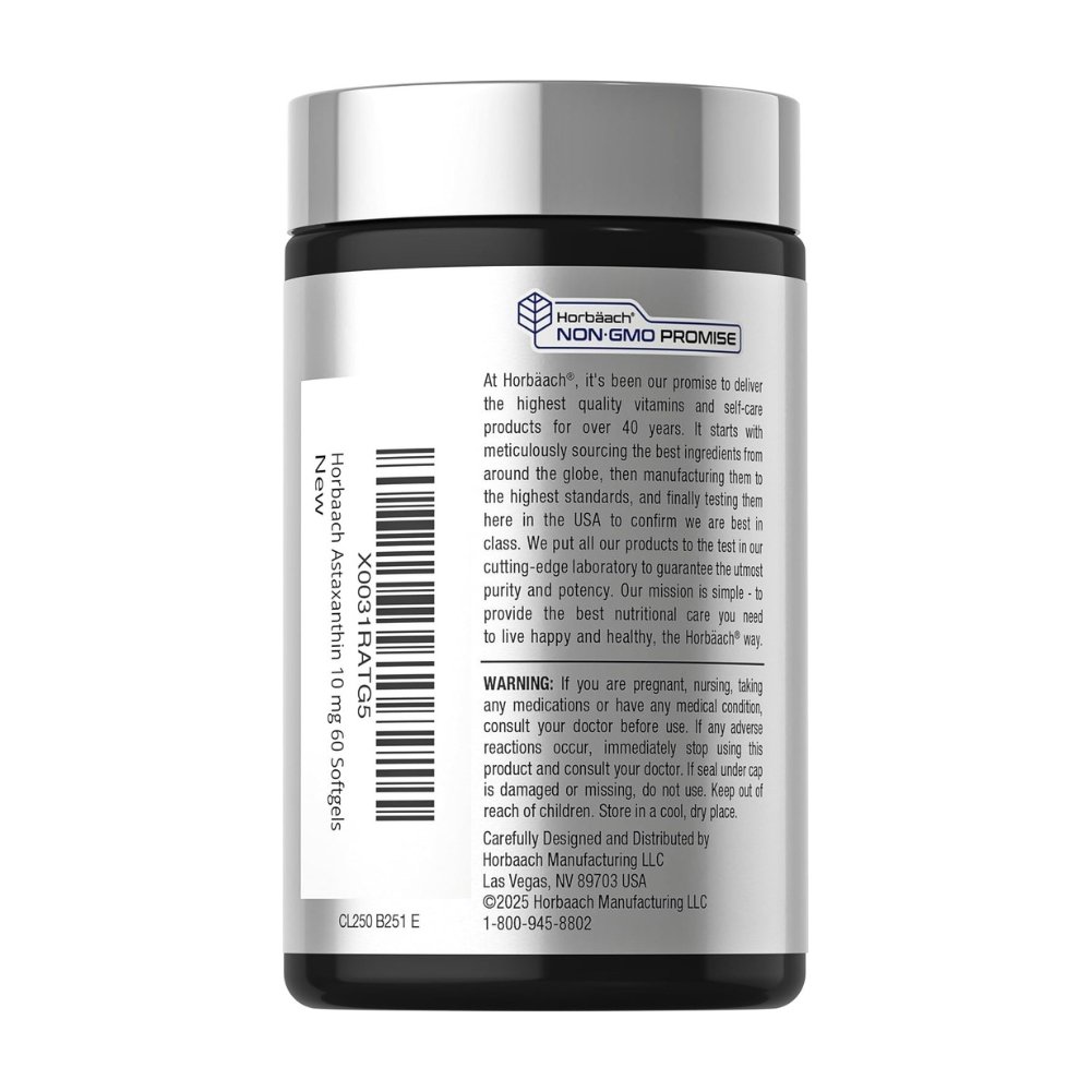 Horbaach Astaxanthin, 10MG. Detoxification, Antioxidant Support for Kidneys, Eye, Skin, Heart. 60 Softgels. |2 Months Supply| Exp: - Image 3