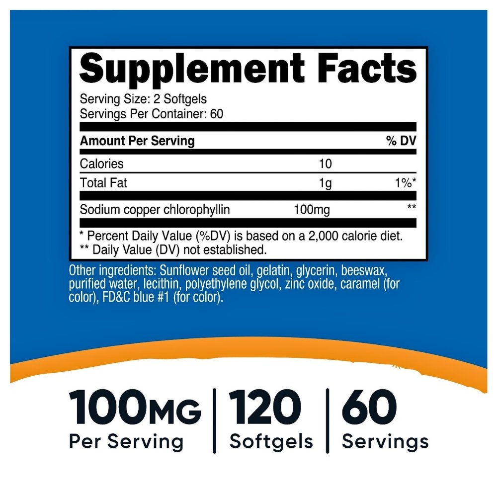 Nutricost Chlorophyll, 100 MG. Detoxification Support, Antioxidant, Promotes Healthy Skin, Internal Deodorant, 120 Softgels. |60 Servings| Exp: 10/2028 - Image 3