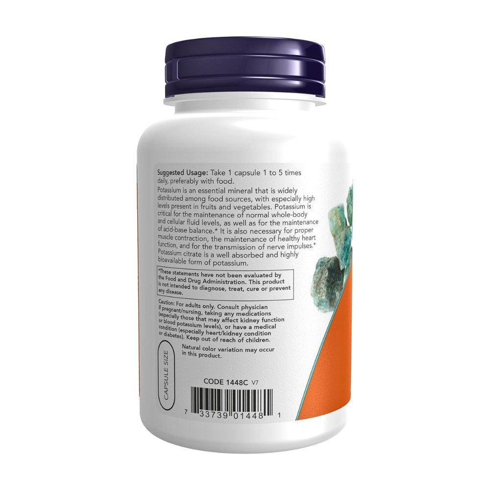 Now Foods Potassium Citrate 99MG. To Maintain Electrolyte Balance, Healthy Heart, Muscle & Nerve Function. 180 Capsules Exp: 02/2030 - Image 3