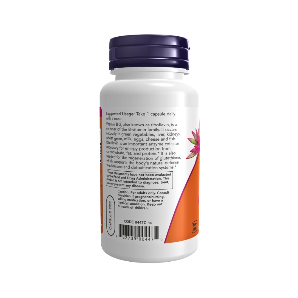 Now Foods Vitamin B2 (Riboflavin) 100mg. For Energy Metabolism, Healthy Nervous System, 100 Vegan Capsules Exp: - Image 3