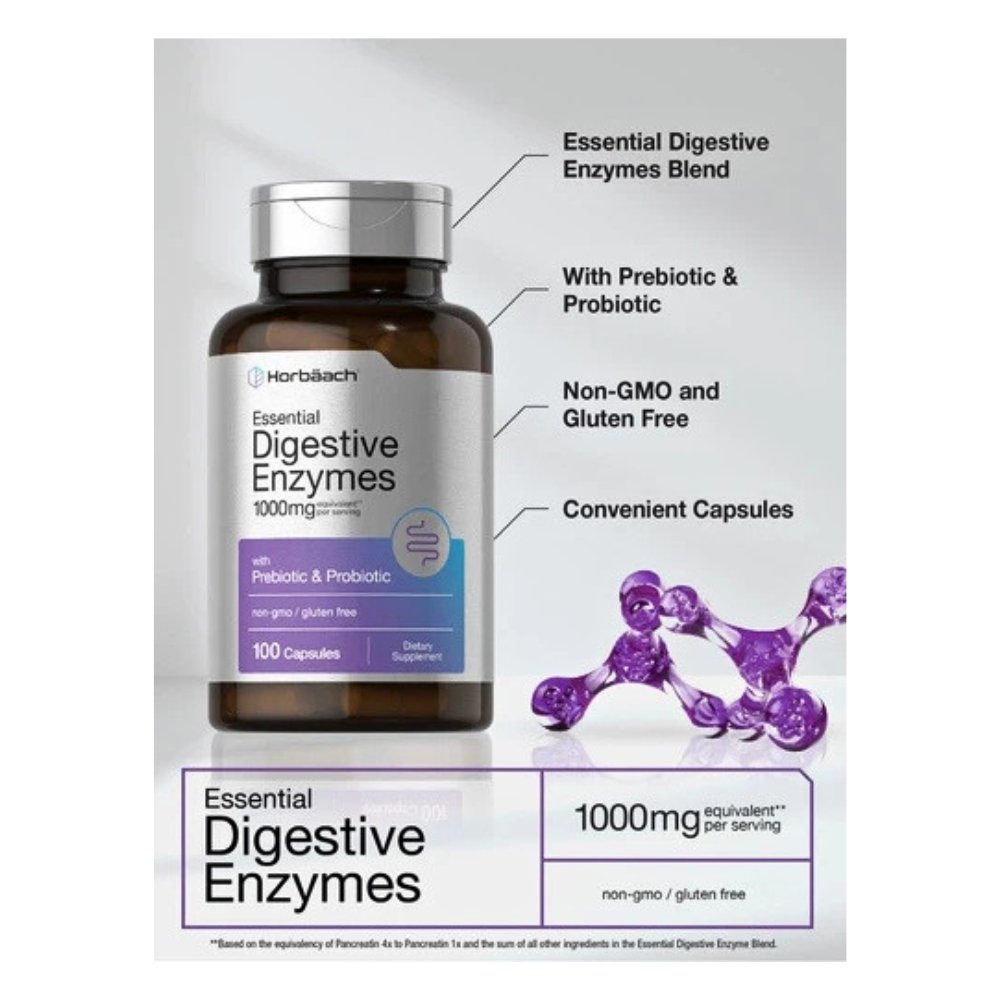 Horbaach Essential Digestive Enzymes With Bromelain, Ox Bile, Pancreatin & Probiotics. For Bloating, Improved Digestion & Nutrient Absorption. 100 capsules Exp: 01/2028 - Image 4