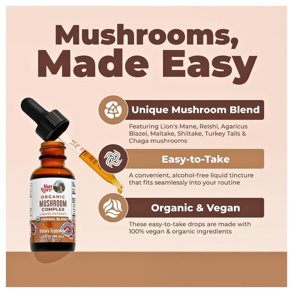 Mary Ruth's Organic Mushroom Complex, Lion's Mane, Turkey Tail Sugar Free. For Energy, Immune Support, Overall Health. 30mls . Exp: 04/2028 - Image 4