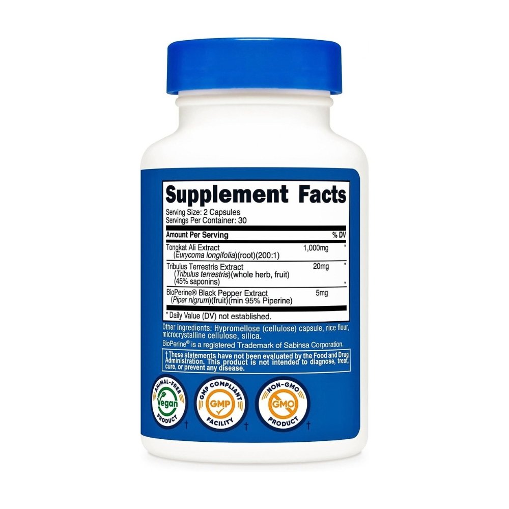 Nutricost Tongkat Ali With Tribulus Terrestis & Bioperine, 1000MG. For Stress Support, Libido, Stamina & Hormonal Balance, 60 Capsules Exp: 03/2029 - Image 4