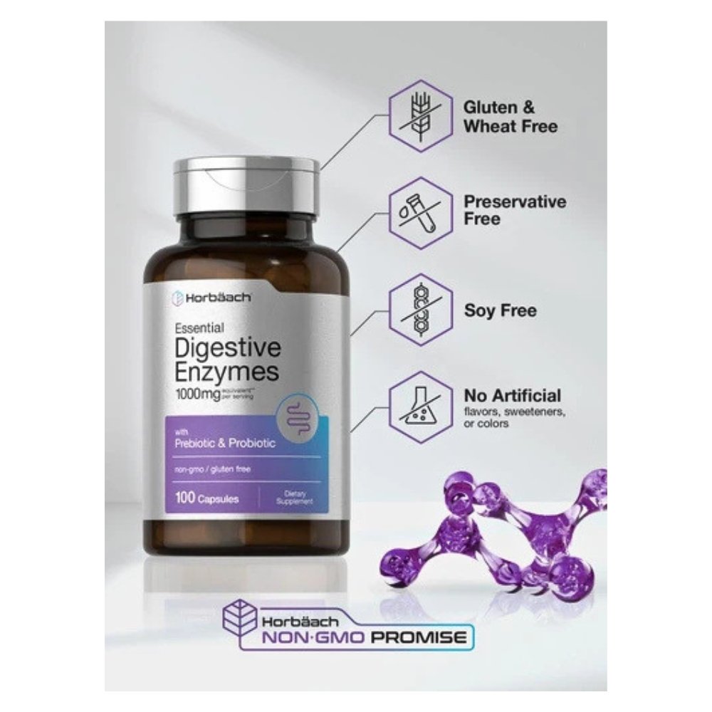 Horbaach Essential Digestive Enzymes With Bromelain, Ox Bile, Pancreatin & Probiotics. For Bloating, Improved Digestion & Nutrient Absorption. 100 capsules Exp: 01/2028 - Image 5