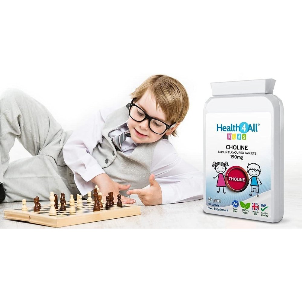 Health4All kids Choline, 150mg. For Focus, Memory, Attention & Nervous System Support, 60 Chewable tablets. Exp: 03/2028 - Image 3