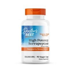 Doctors Best High Potency Serrapeptase Enzyme, 120,000 SPU. For Inflammation & Swelling Support, Sinus Support & Bio-film Agent.      90 Capsules            Exp : 09/2028