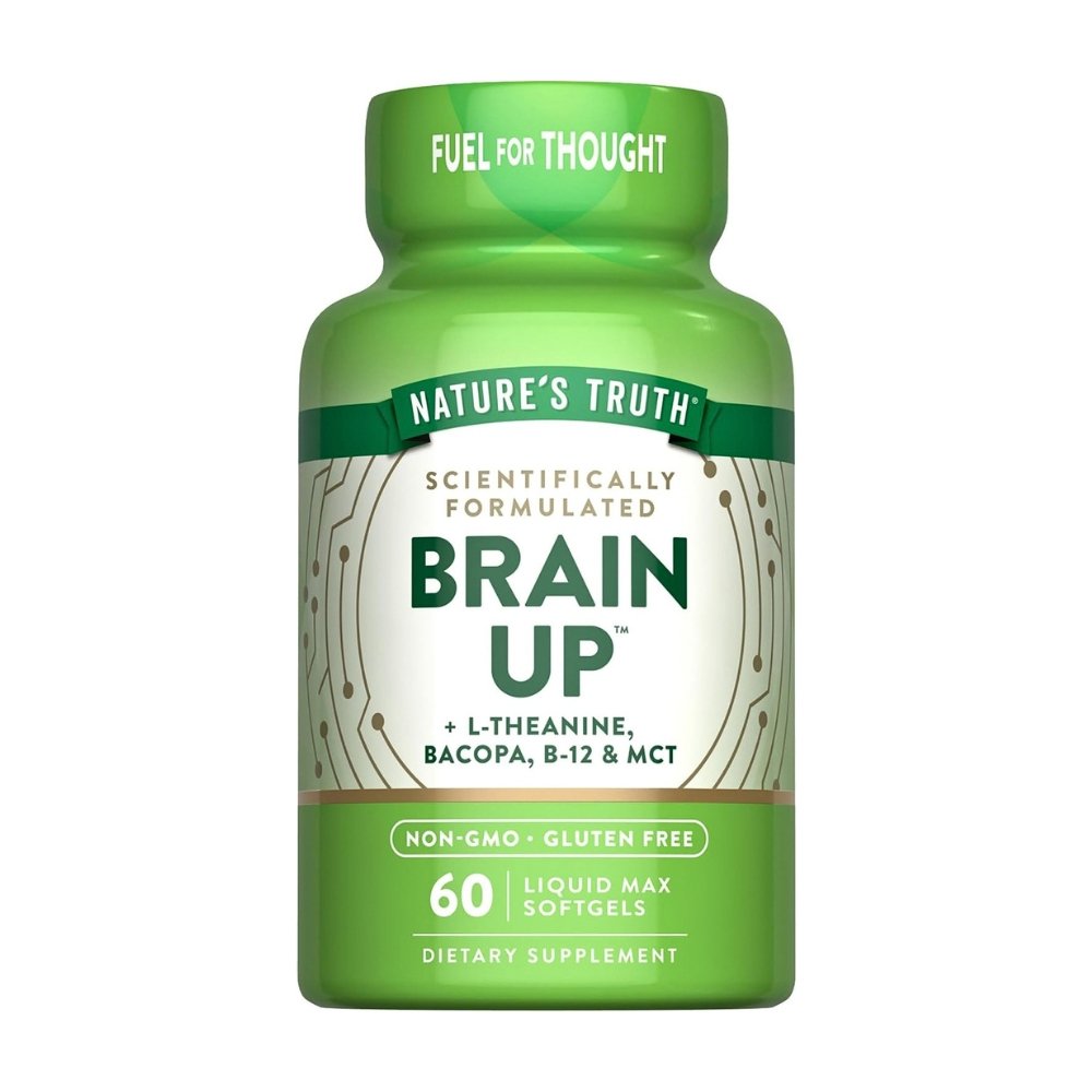 Nature's Truth Brain Up with L-Theanine, Bacopa, B-12 & MCT. Nootropic for Improved Memory, Mental Alertness, Cognitive Enahncement, Sharper Focus. 60 Count Exp:11/2028