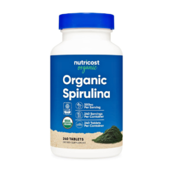 Nutricost Organic Spirulina ,500mg. Detoxification, Antioxidant, Blood Pressure Support, Healthy Skin, Superfood,  240 Tablets    Exp: 04/2029