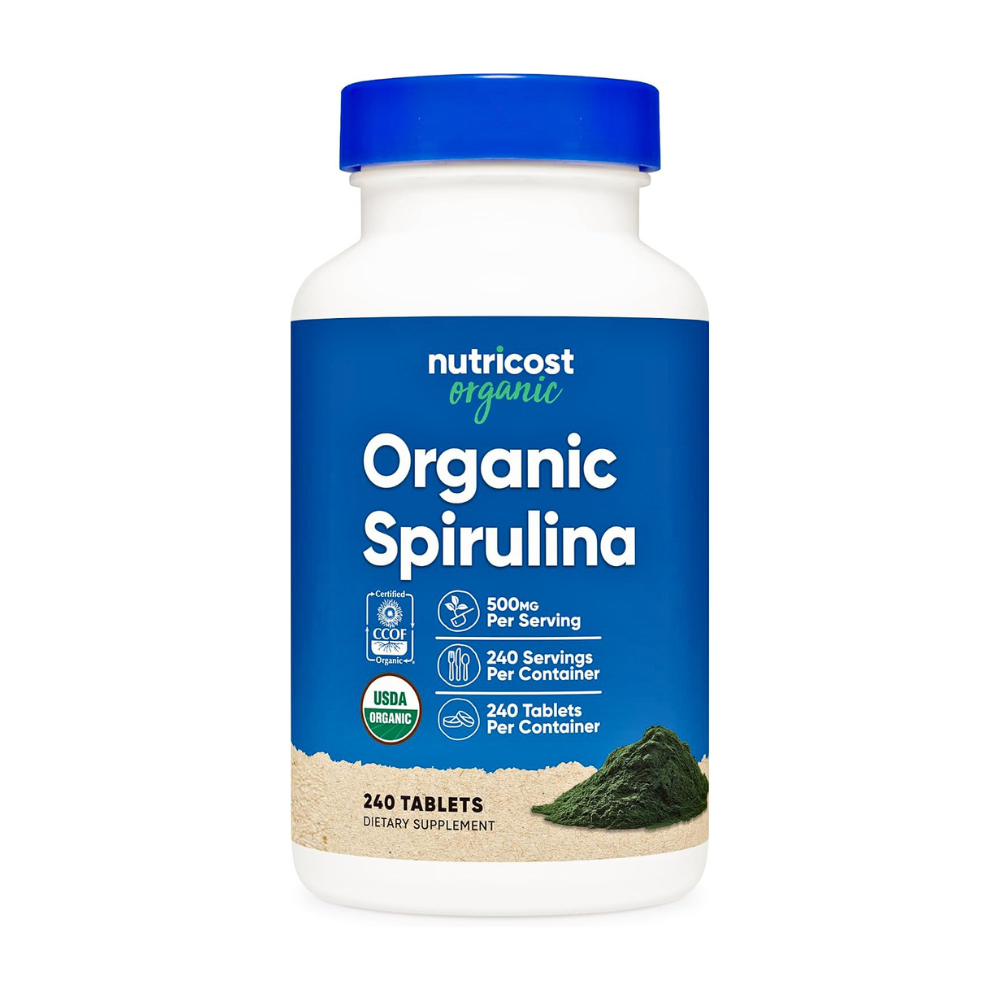 Nutricost Organic Spirulina ,500mg. Detoxification, Antioxidant, Blood Pressure Support, Healthy Skin, Superfood, 240 Tablets Exp: 04/2029