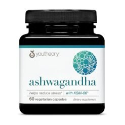 Youtheory Ashwagandha With Organic KSM-66, 1000 mg. Herbal Blend To Support Stress Relief, Mood & Energy Levels, 60 Capsules              Exp: