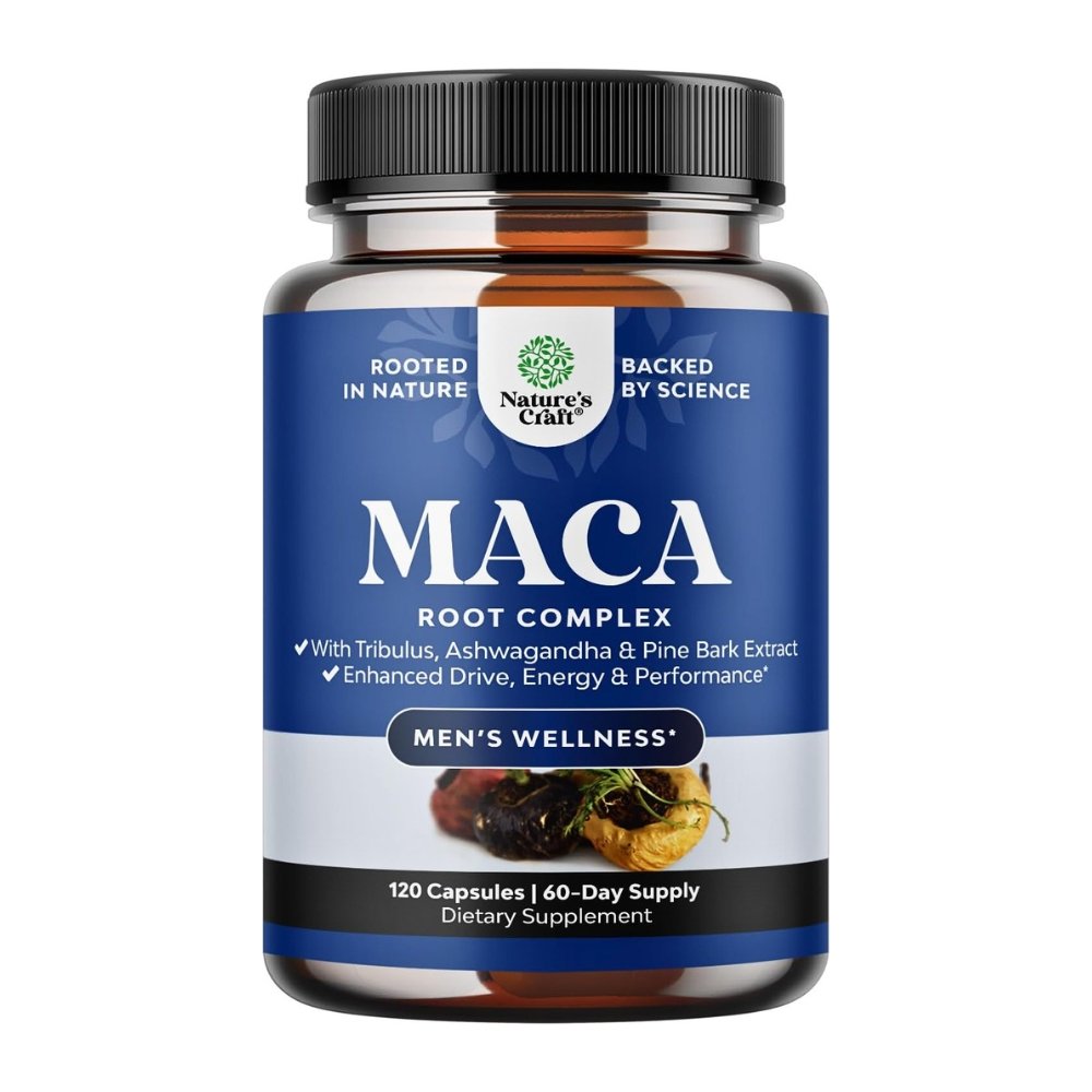 Nature's Craft Potent Maca Root For Men, 400MG with Ashwagandha, Tribulus & Siberian Ginseng, To Support Wellness, Enhance Performance & Reduce Stress -120 capsules Exp: