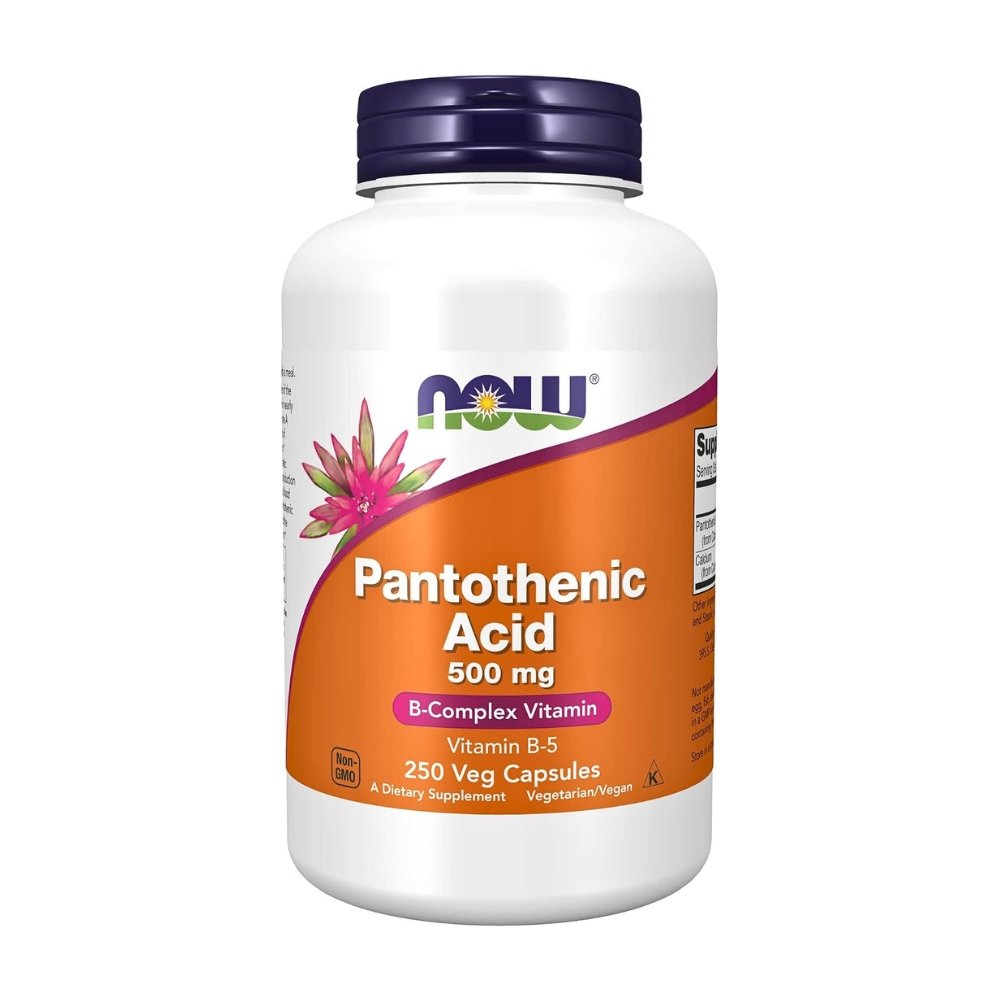 NOW Foods Pantothenic Acid (Vitamin B-5) 500 mg, B-Complex Vitamin. For Energy, Antiinflammatory, Skin & Hair Health 250 Capsules Exp: 03/2030