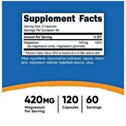 Alternative view of Nutricost Magnesium Extra Strength With Magnesium Glycinate & Oxide, 420MG. Improves Sleep, Muscle Relaxation, 120 Capsules.        Exp: