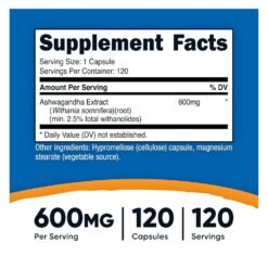 Alternative view of Nutricost Ashwaghandha Root, 600MG. For Stress & Anxiety Relief, Focus, Memory.   120 Capsules            Exp : 05/2029