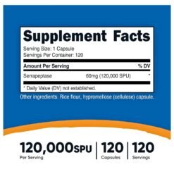 Alternative view of Nutricost Serrapeptase Enzyme, 120,000 SPU. For Inflammation & Swelling Support, Respiratory & Bio-film Agent.   120 Capsules            Exp : 04/2029