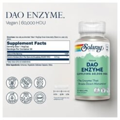 Alternative view of Solaray DAO Enzyme 30,000 HDU, Plant Based DAO Enzyme. Histamine Digestion Support,  Enteric Coated,    30 Vegan Capsules                                                                                                                                 Exp: 04/2028