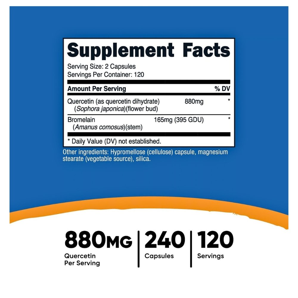 Nutricost Quercetin With Bromelain, For Allergies, Respiratory Health & Immune Support 240 Capsules. Exp: - Image 2