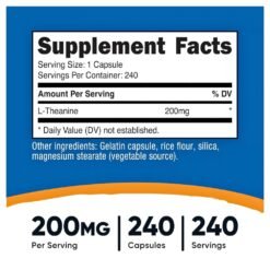 Alternative view of Nutricost L-Theanine 200mg, Double Strength, To Improve Focus, Cognitive Function & Sleep Quality,      240 Capsules                                                Exp: 04/2029