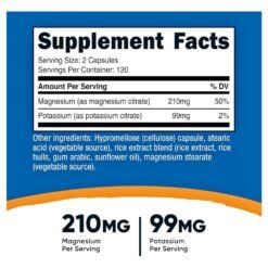 Alternative view of Nutricost Potassium (99mg) Magnesium (210 mg) Citrate. For Fluid  Balance, Muscle Function, Nerve Signaling   240 Capsules     Exp:
