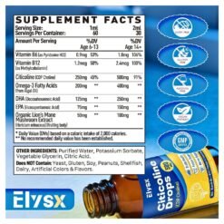 Alternative view of Elysyx Citicoline (CDP Choline) Liquid Drops 500mg for Kids & Adults.  Supports Focus & Attention, Memory & Learning.        60mls                              Exp: 05/2028