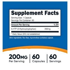 Alternative view of Nutricost 5-Hydroxytryptophan (5-HTP), 200mg. For Improved Mood, Sleep Quality & Appetite Control,   60 Capsules     Exp: 01/2029