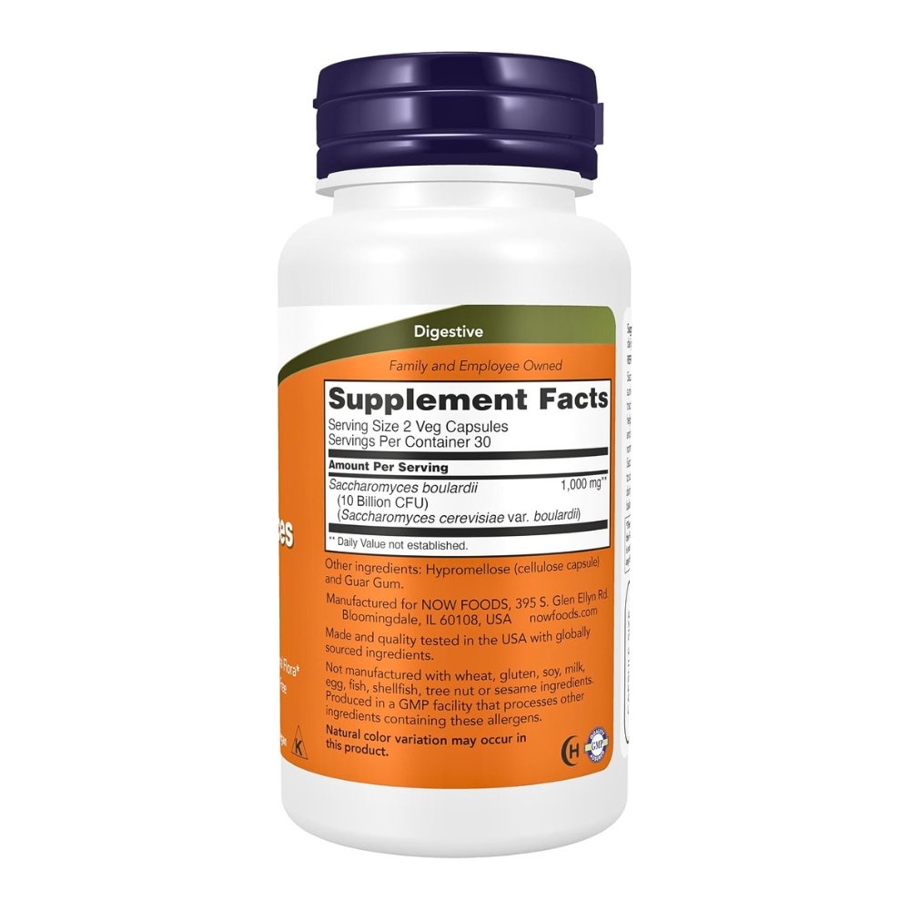 Now Foods Saccharomyces Boulardii Prebiotics. For Digestive Health & Intestinal Tract Support, 10 Billion CFU Per Serving, 60 Capsules. Exp:08/2028 - Image 2