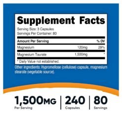 Alternative view of Nutricost Magnesium Taurate, 1500MG. For Muscle Function & Relaxation, Heart Function       240 Count   Exp: 02/2029