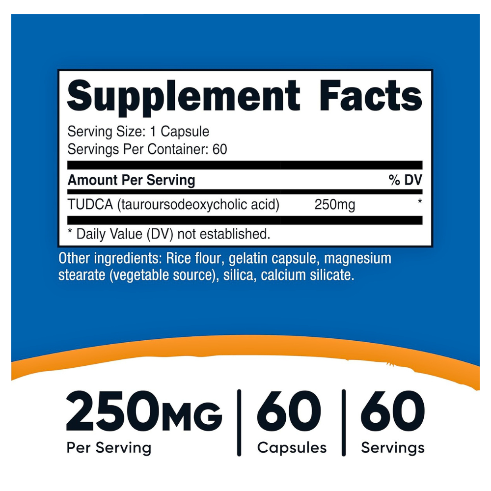 Nutricost TUDCA (Tauroursodeoxycholic Acid) Bile Salts, 250mg. Supports Fat Digestion, Promotes Liver & Cellular Health 60 Capsules Exp: 02/2029 - Image 2