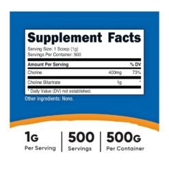 Alternative view of Nutricost Choline Bitartrate, 400MG.  Supports Memory & Learning, Brain & Nerve Health,  Cell Function,   -500G         Exp: 01/2029
