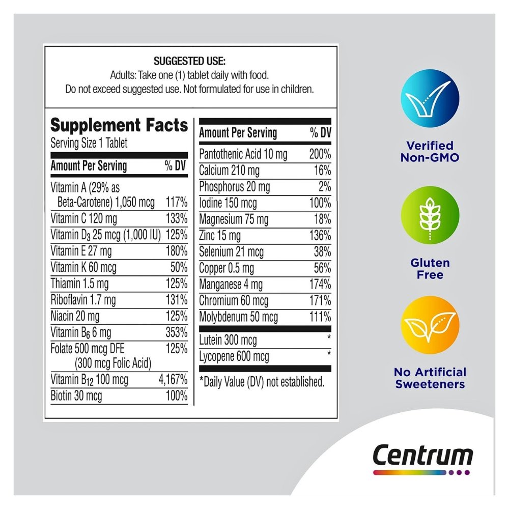 Centrum Silver Men's 50+ Multivitamin. Supports Well Aging, Heart Health, Memory, Cognition in Older Adults, 100 Ct. |3+ Months Supply | Exp: 02/2028 - Image 2
