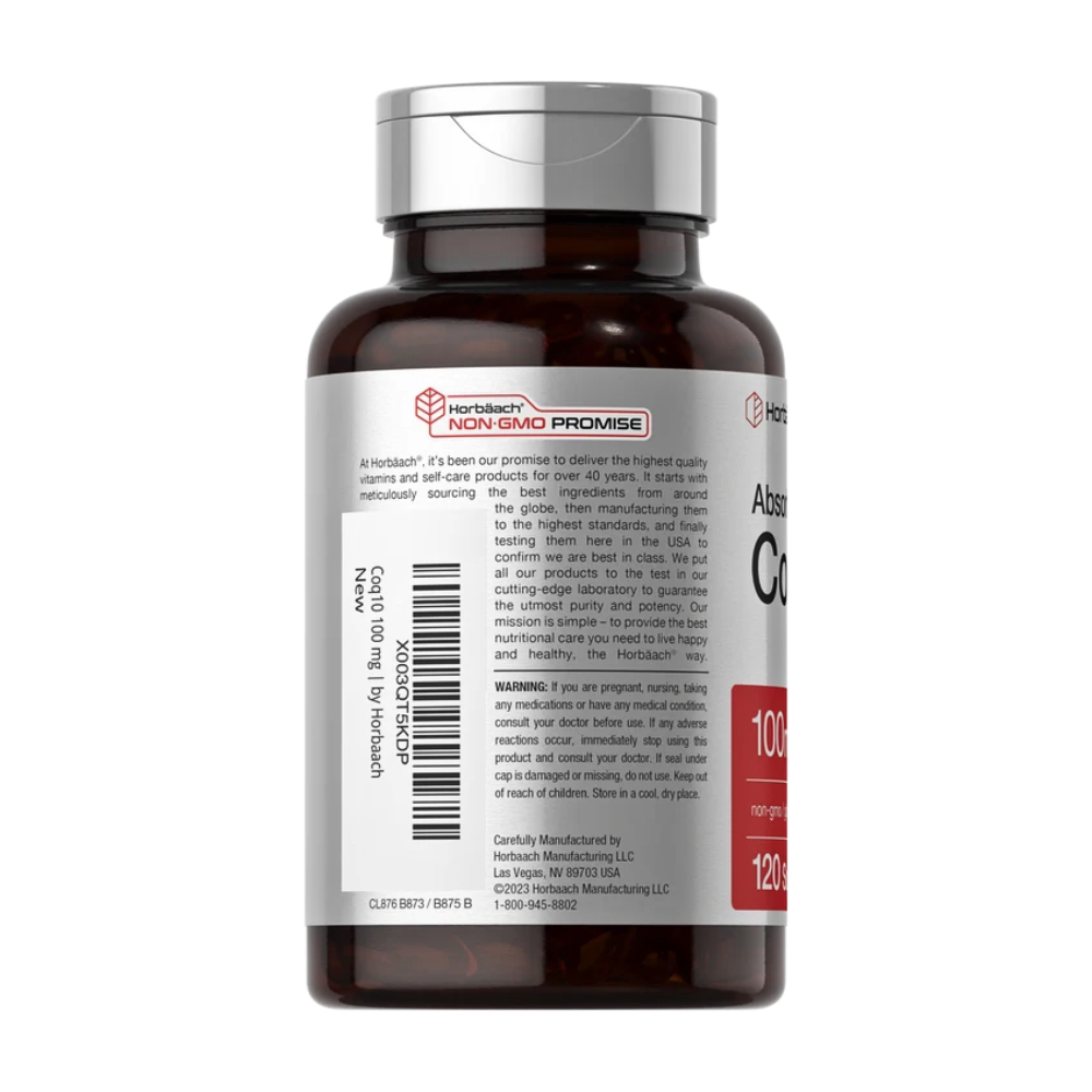 Horbaach Highly Absorbable COEnzyme Q-10 With Black Pepper Extract, 100MG. -Supports Heart Health, Well Aging- 120 Quick release Softgels Exp: - Image 3