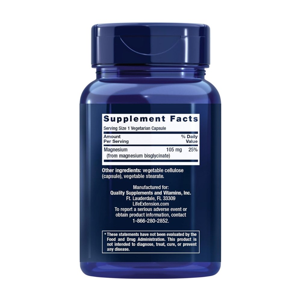 Life Extension Magnesium Glycinate, 105MG. For Blood Pressure Control, Restful Sleep, Bone Health, 90 Capsules. Exp: 06/2028 - Image 3