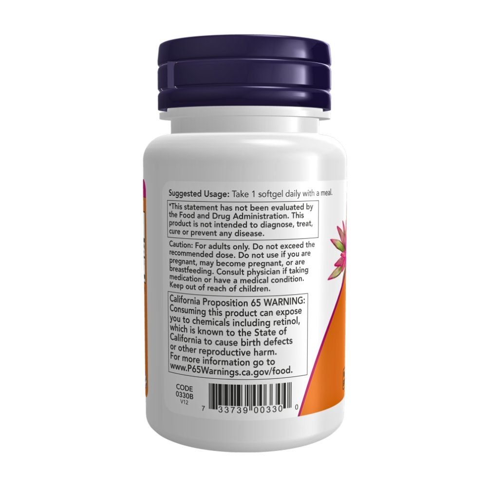 Now Foods Vitamin A 120,000 IU (3000mcg). For Eye Health, Immune Support, Essential Nutrition, 100 Softgels Exp: 03/2028 - Image 3