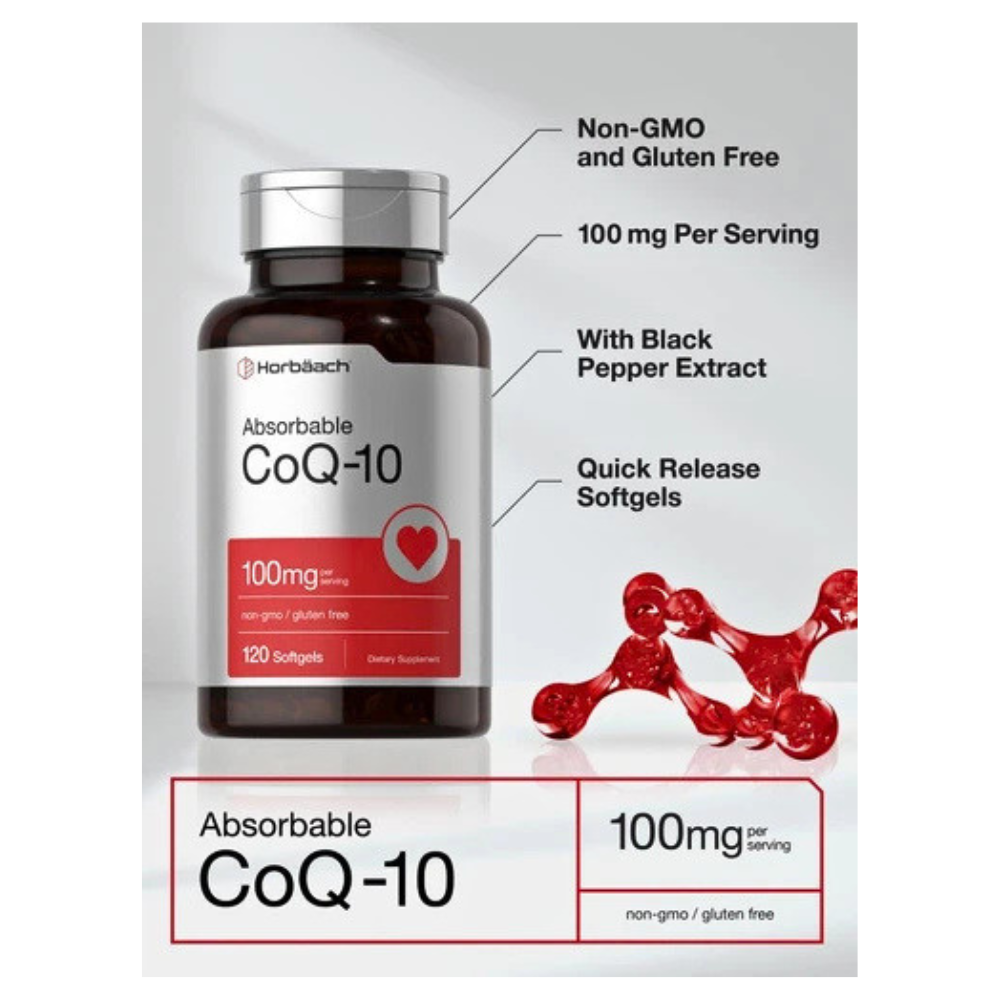 Horbaach Highly Absorbable COEnzyme Q-10 With Black Pepper Extract, 100MG. -Supports Heart Health, Well Aging- 120 Quick release Softgels Exp: - Image 4