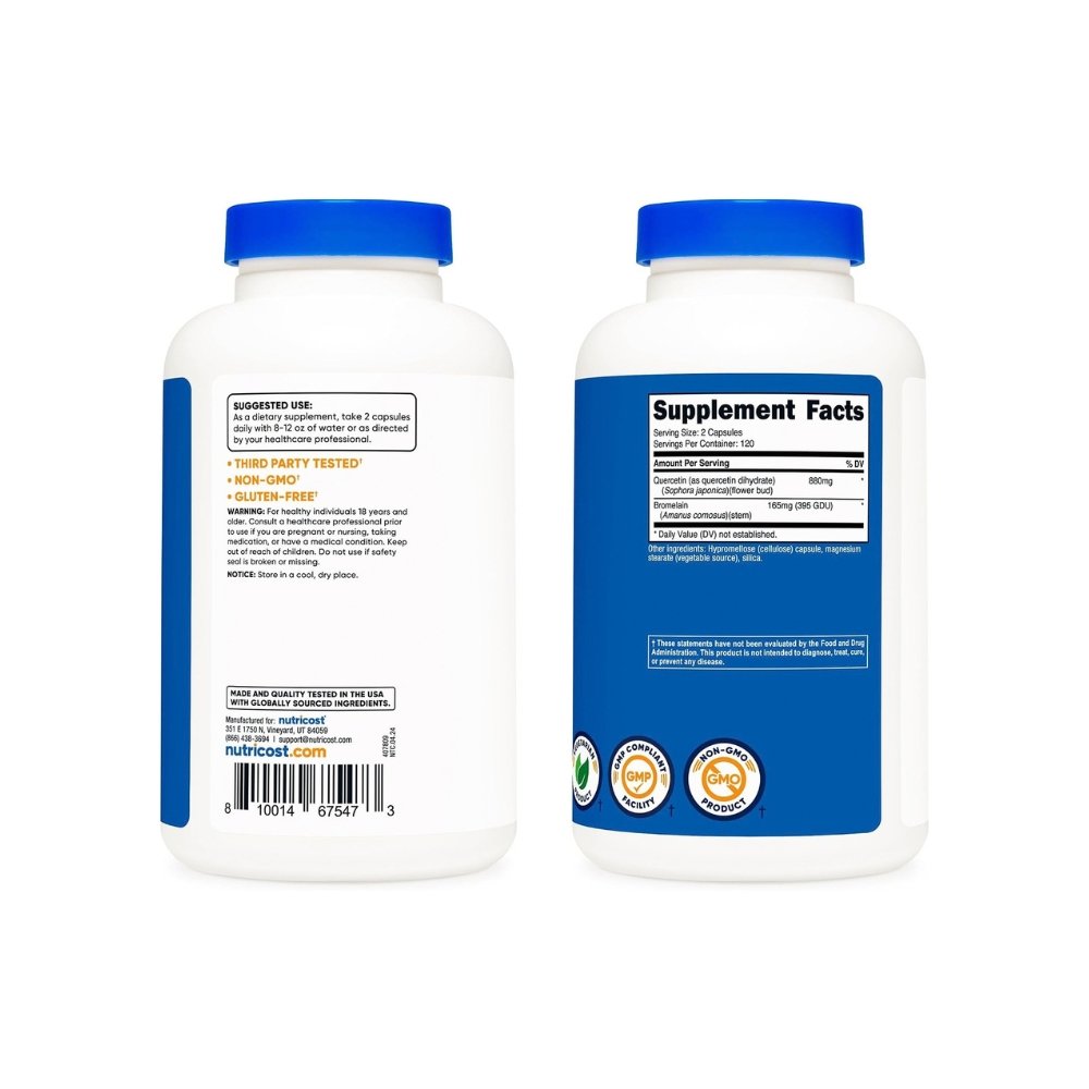 Nutricost Quercetin With Bromelain, For Allergies, Respiratory Health & Immune Support 240 Capsules. Exp: - Image 4