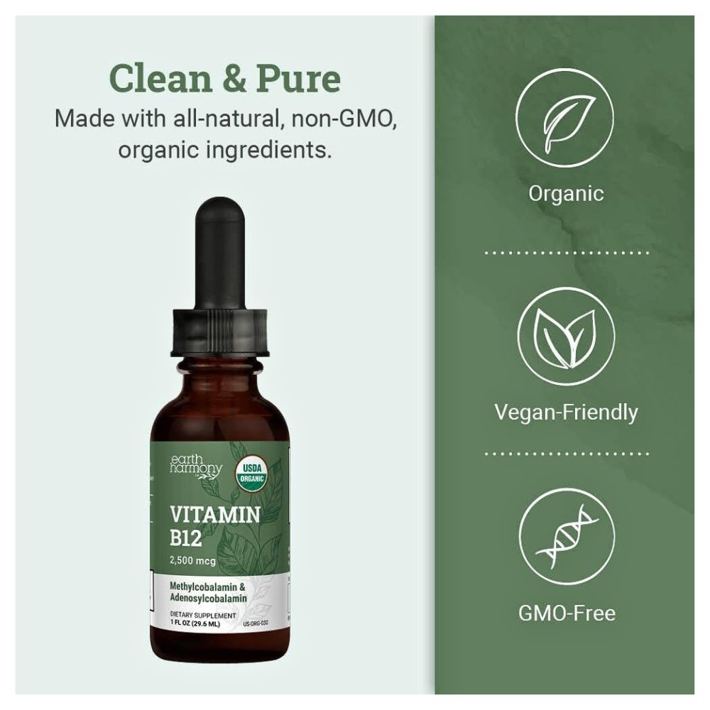 Earth Harmony Naturals Sublingual Methylcobalamin (Vitamin B12), 2,500mcg. For Low Energy & Fatigue, Nerve Support, 30mls Exp: 12/2027 - Image 4
